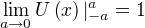 \lim_{a \to 0} U(x)|_{-a}^{a}=1